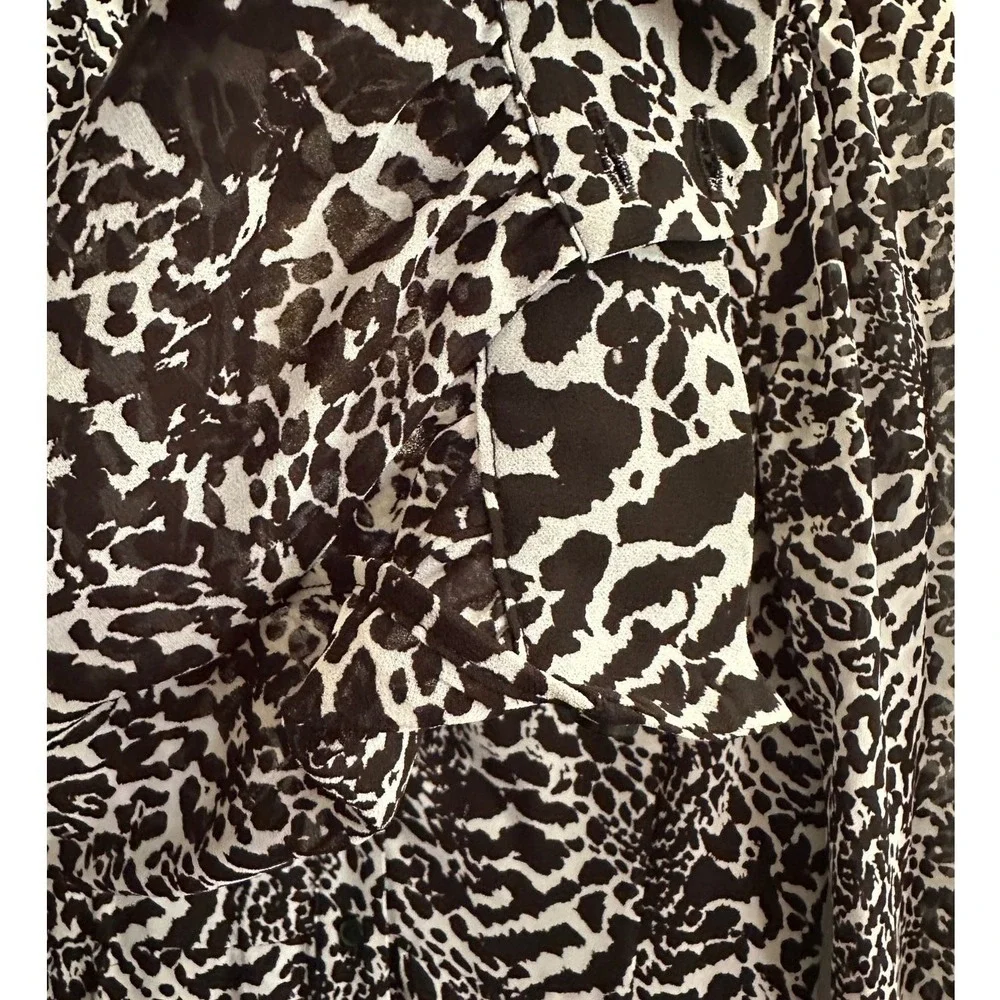 Michael‎ Kors Leopard Midi Dress XS Chiffon Black White Mob Wife Vacation Glam
